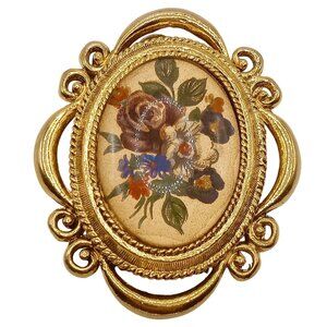 Vintage Corday Perfume Locket Gold Tone Floral Design Oval Shape Cabochon Design